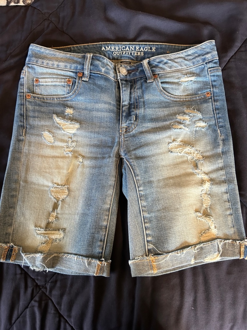 American Eagle Outfitters Light Blue Distressed Denim Bermuda Shorts